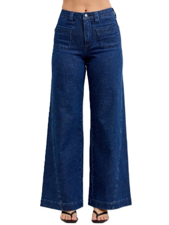 Judy Blue Denim - Judy Blue High Waisted Twisted Seams Retro Wide Leg Jean